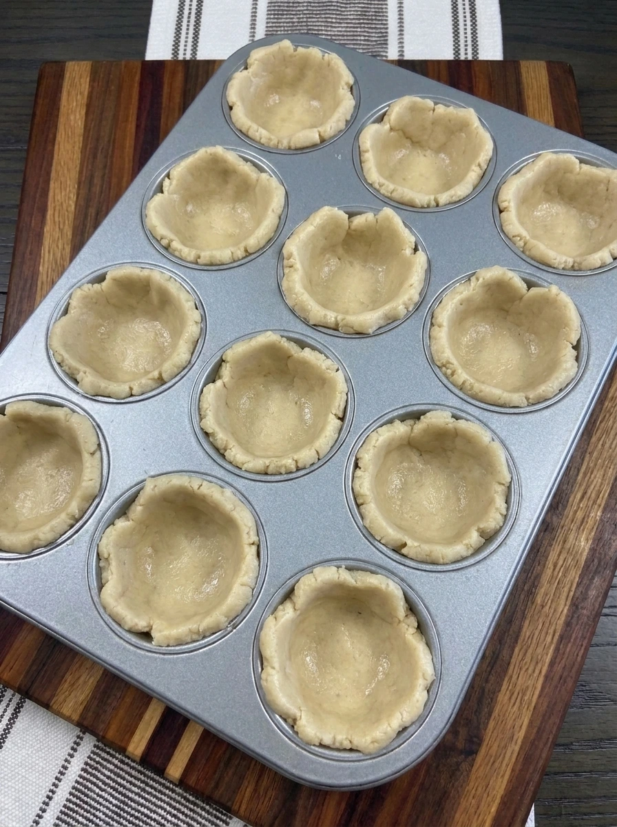 Twelve cookie dough cups shaped for Pumpkin Pie Cookies