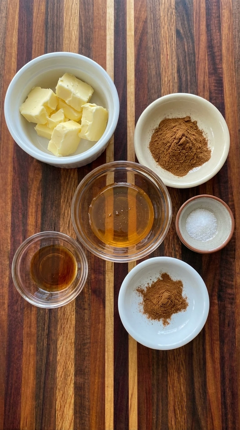Ingredients for Pumpkin Spice Honey Butter including softened butter and honey with pumpkin pie spice and cinnamon.