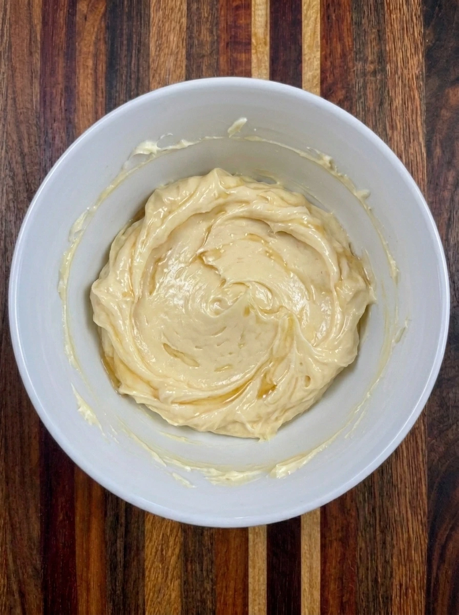 Golden honey blended into fluffy butter to make a sweet and creamy honey butter.
