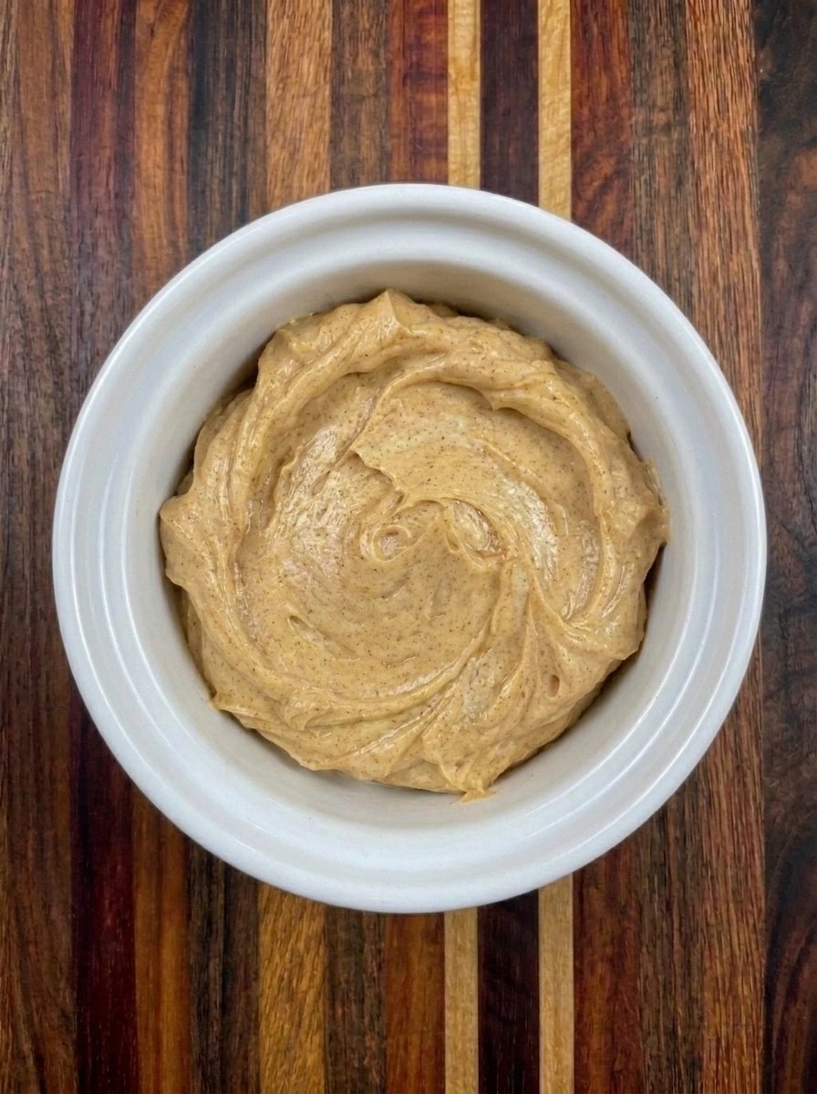 Chilled Pumpkin Spice Honey Butter holding soft whipped swirls in a ceramic dish.