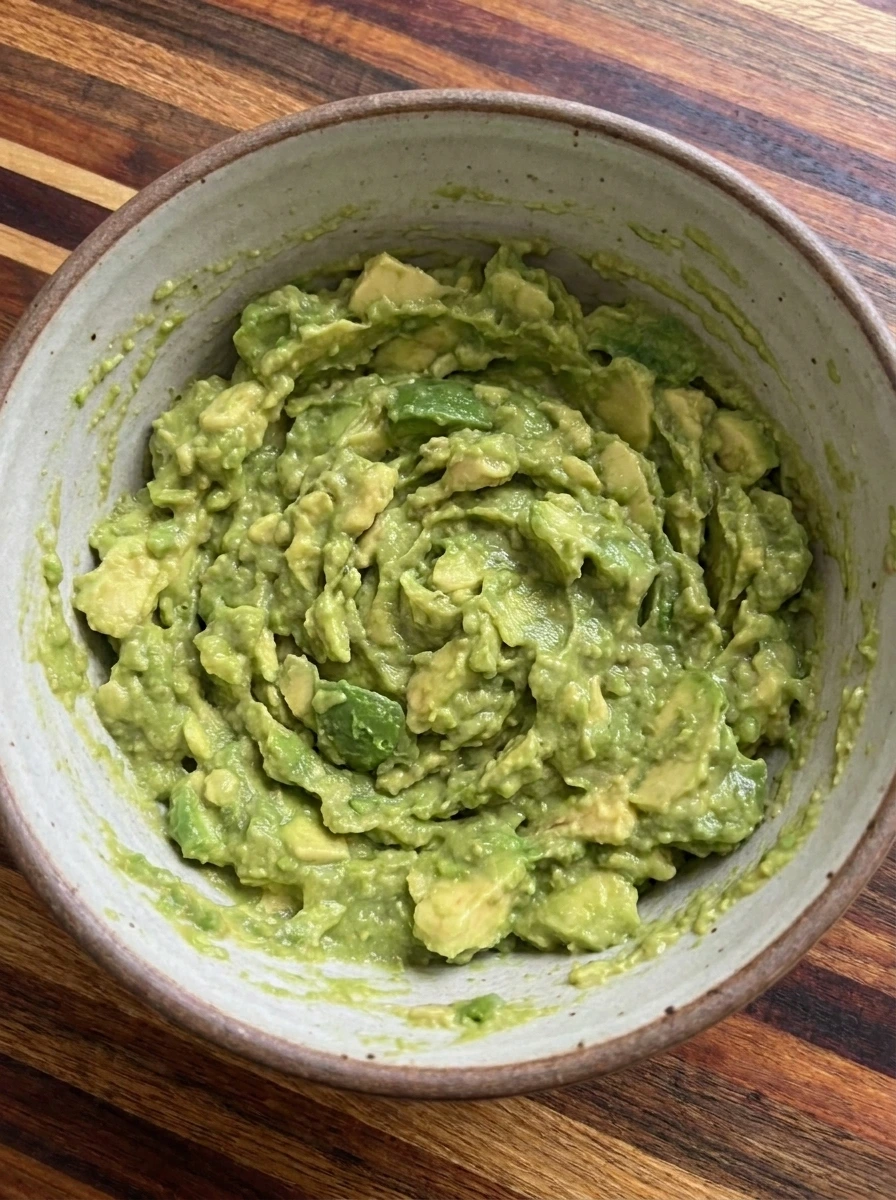 Mashed avocado base for Spiderweb Guacamole