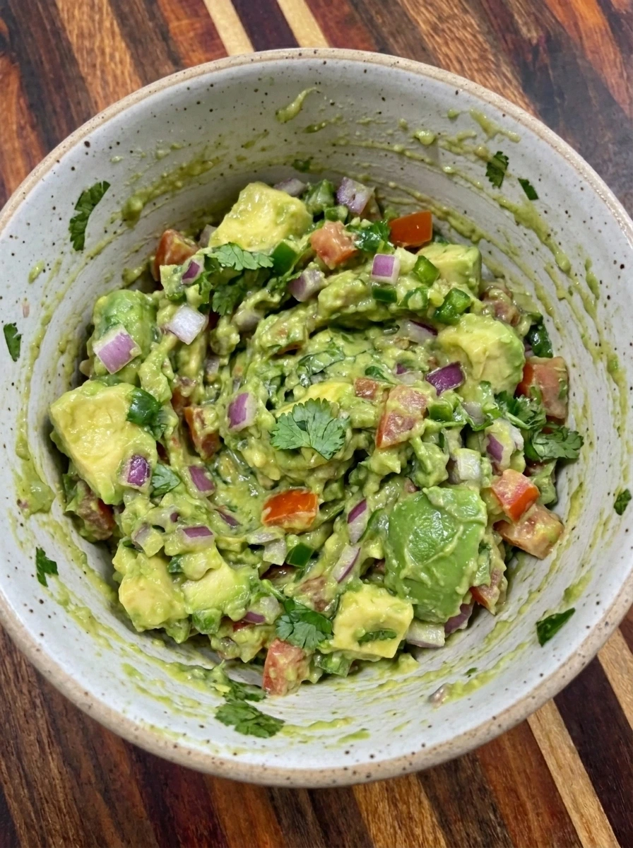 Fresh vegetables folded into Spiderweb Guacamole