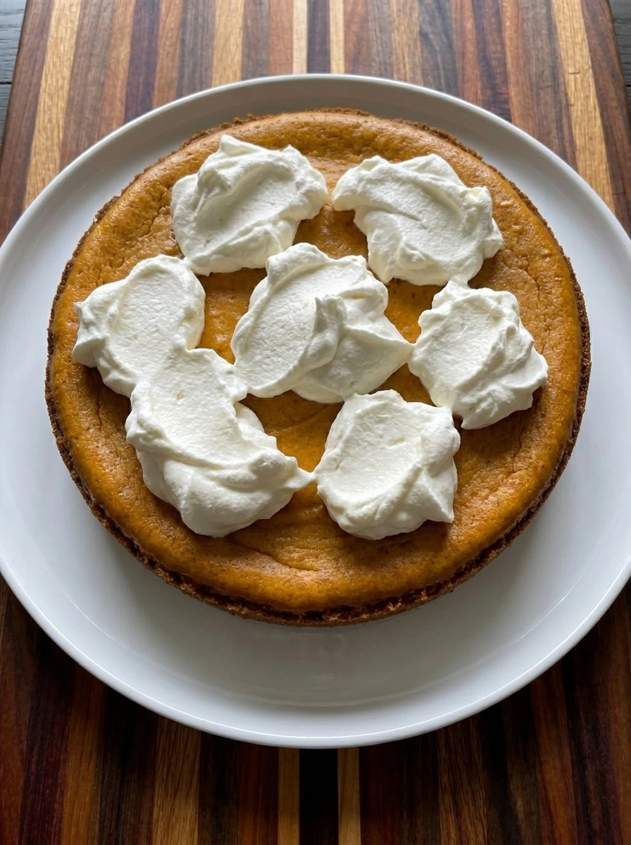 Chilled sweet potato cheesecake decorated with soft whipped cream dollops